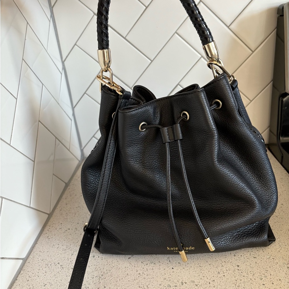 Kate Spade Black Leather Drawstring Bag - Picture 2 of 7